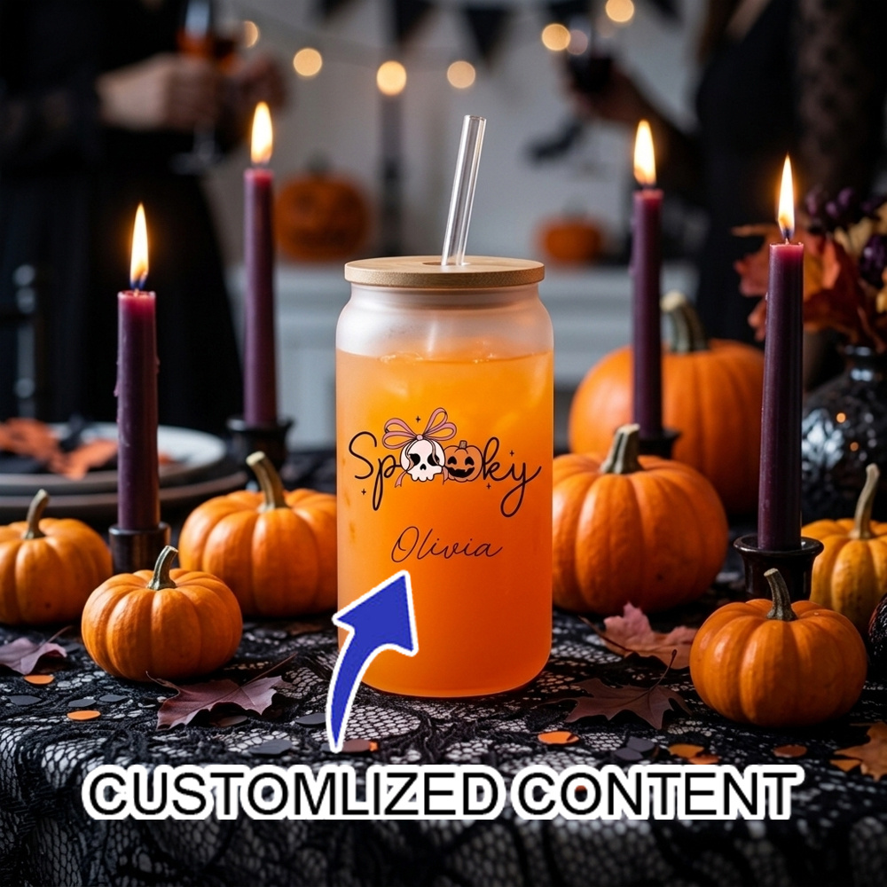 Reusable Straw - Szklany kubek na Halloween z własnym